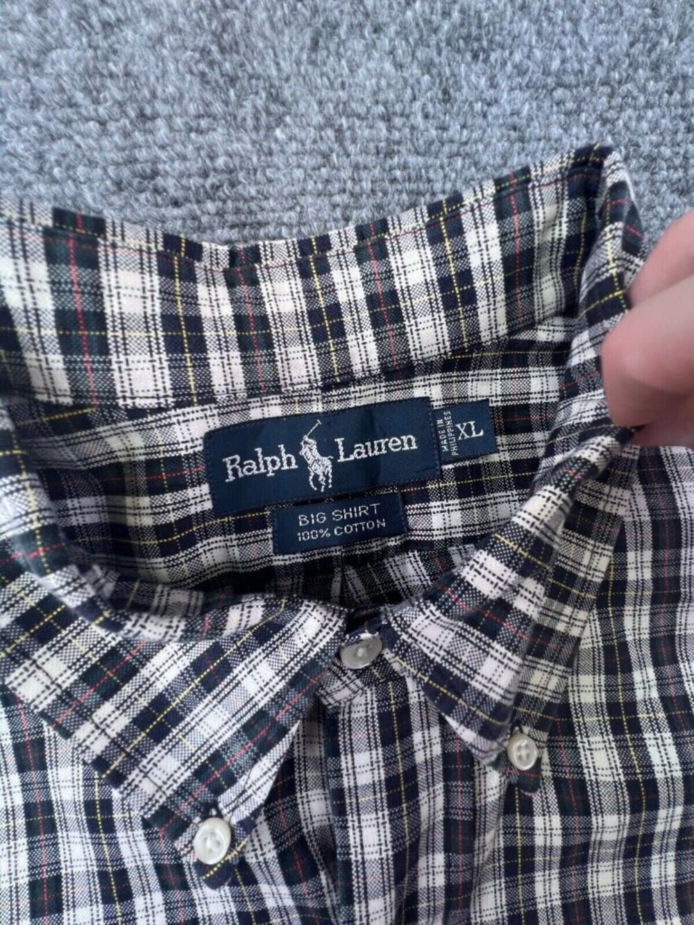 Ralph Lauren Mens Big Shirt 100% Cotton White Blue Plaid Button Up Shirt XL - Picture 6 of 10